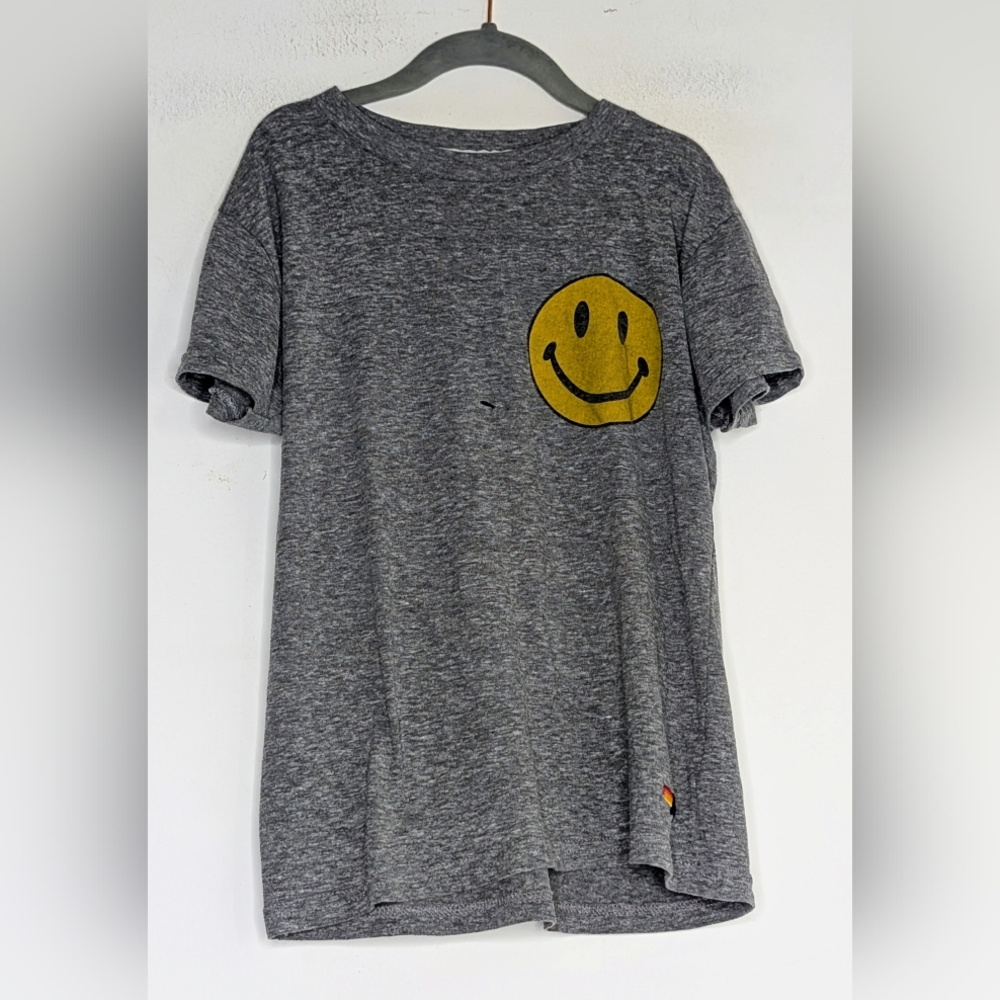 Aviator Nation Kids Gray Tee with Yellow Smiley , size 10